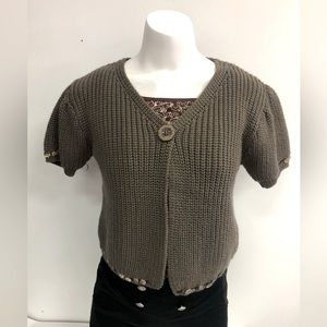 ELISA CAVALETTI WOOL MIX SHORT SLEEVE CROPPED CARDIGAN IN LIGHT BROWN IN LARGE